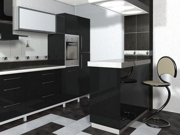 Черно белый пол на кухне